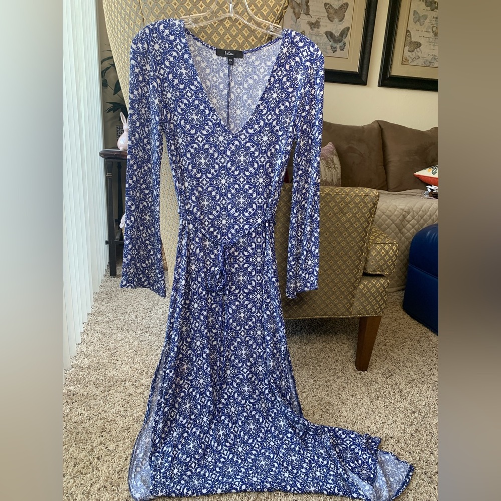 Lulus Mandala Daydream Blue Print Maxi-dress EUC Size XS Stretchy Fabric - Picture 3 of 14